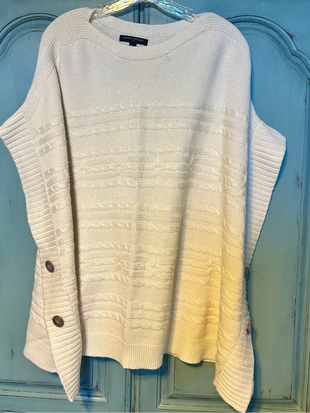 Banana Republic Cream Cable-Knit Button-Side Poncho Sweater